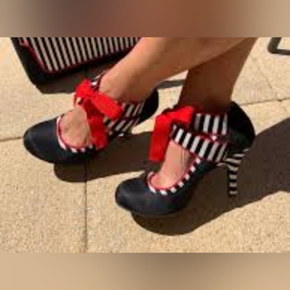 Ruby Shoo Shoes - Retro Vegan Stripe Mary Jane Heels Women's